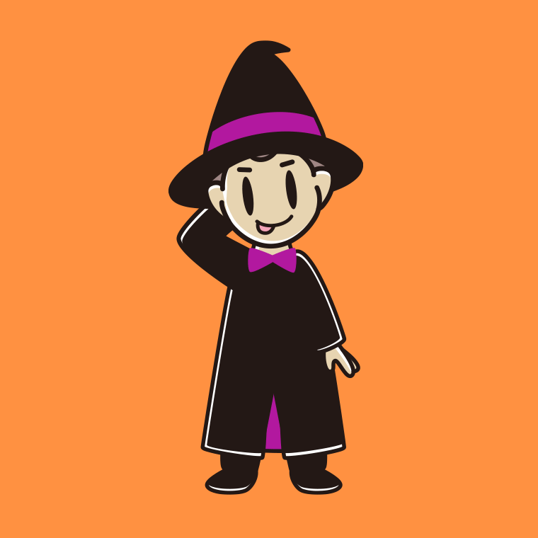 テヘヘなハロウィンのコスプレ姿の男子中学生のイラスト【色、背景あり】PNG