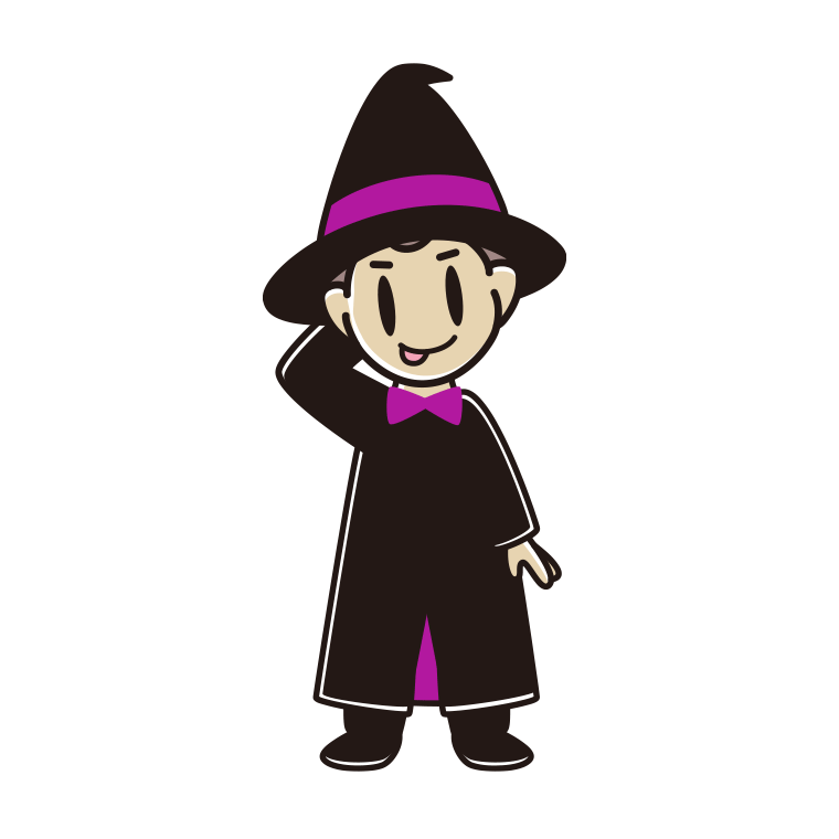 テヘヘなハロウィンのコスプレ姿の男子中学生のイラスト【色あり、背景なし】透過PNG
