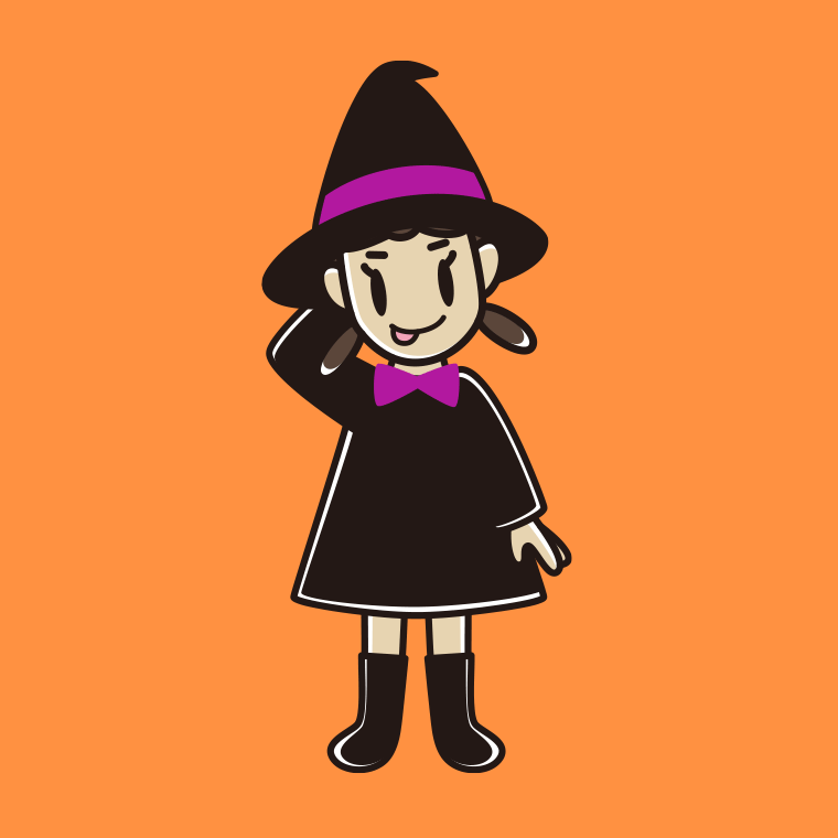 テヘヘなハロウィンのコスプレ姿の女子中学生のイラスト【色、背景あり】PNG