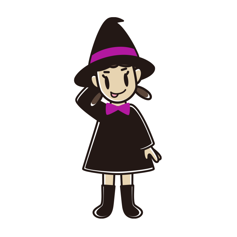 テヘヘなハロウィンのコスプレ姿の女子中学生のイラスト【色あり、背景なし】透過PNG