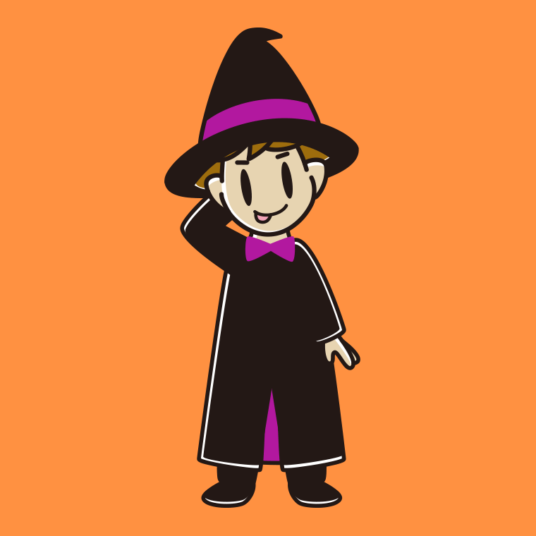 テヘヘなハロウィンのコスプレ姿の男子高校生のイラスト【色、背景あり】PNG