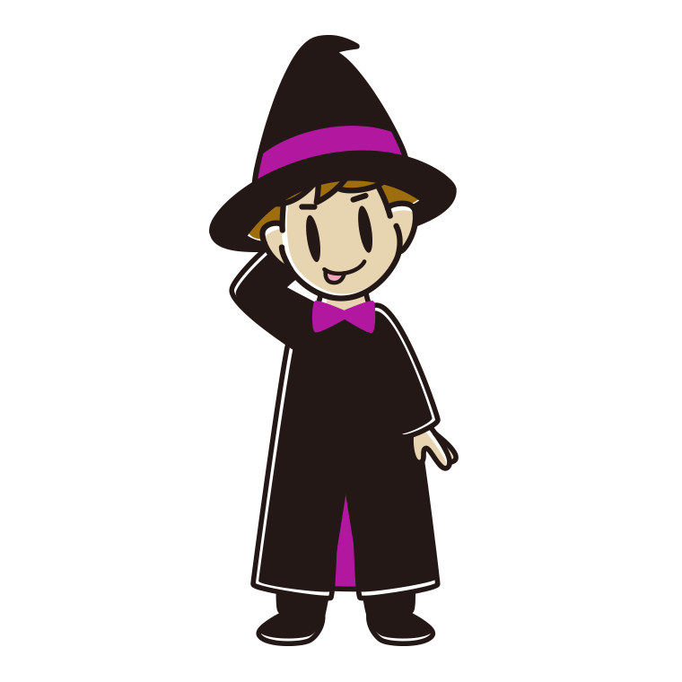 テヘヘなハロウィンのコスプレ姿の男子高校生のイラスト【色あり、背景なし】透過PNG
