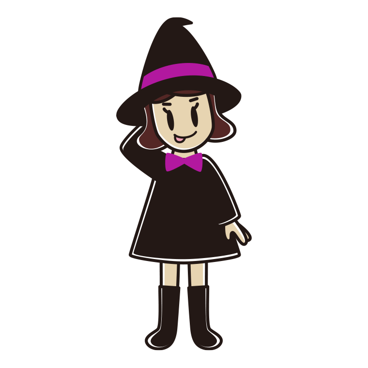 テヘヘなハロウィンのコスプレ姿の女子高校生のイラスト【色あり、背景なし】透過PNG