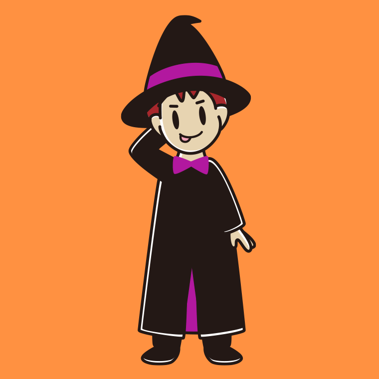 テヘヘなハロウィンのコスプレ姿の男子大学生のイラスト【色、背景あり】PNG