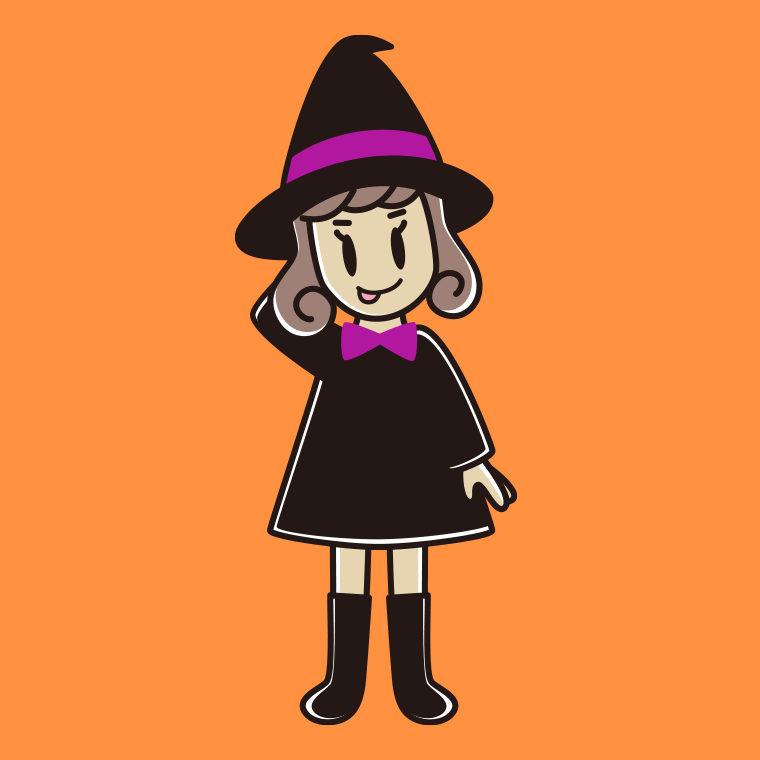 【フリー素材】テヘヘなハロウィンのコスプレ姿の女子大学生のイラスト