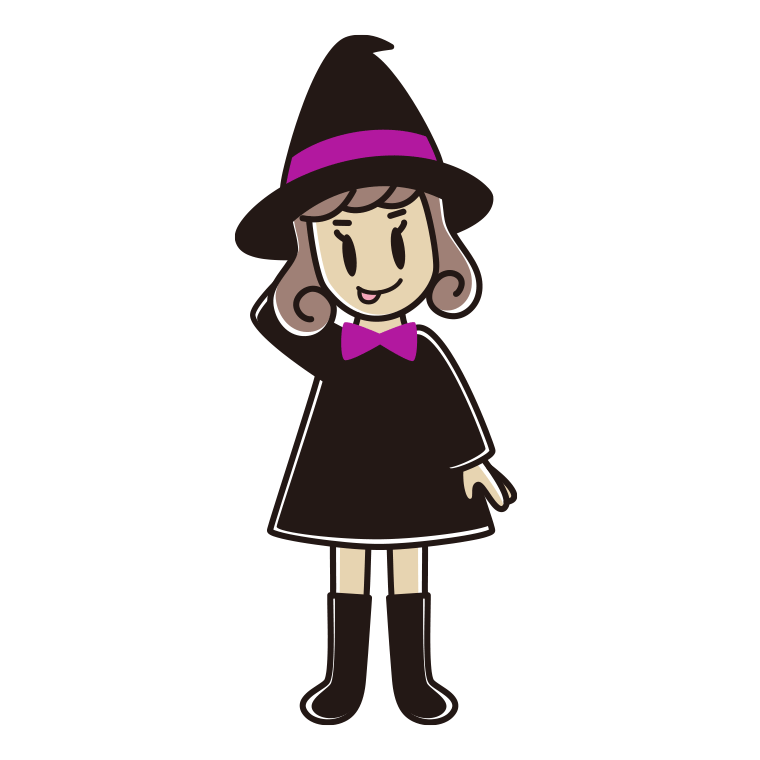 テヘヘなハロウィンのコスプレ姿の女子大学生のイラスト【色あり、背景なし】透過PNG