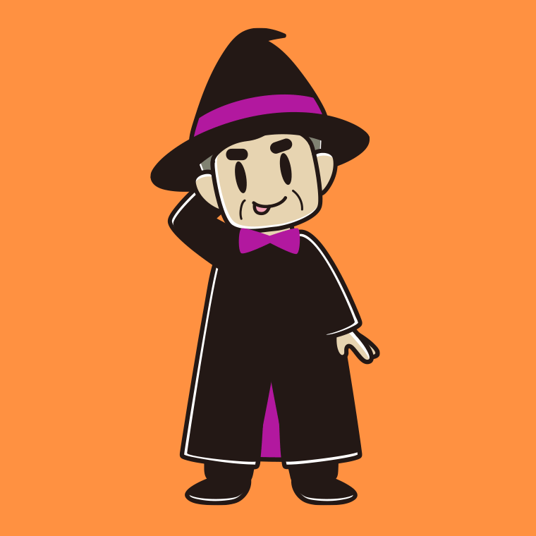 【フリー素材】テヘヘなハロウィンのコスプレ姿のおじさんのイラスト