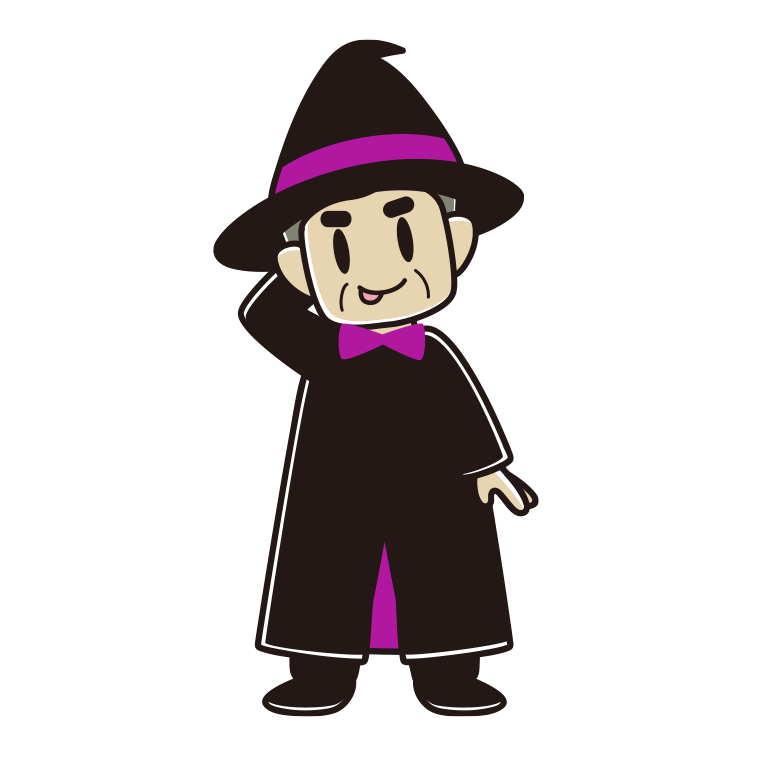 テヘヘなハロウィンのコスプレ姿のおじさんのイラスト【色あり、背景なし】透過PNG