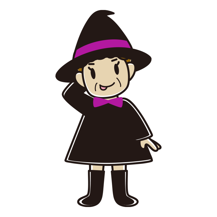 テヘヘなハロウィンのコスプレ姿のおばさんのイラスト【色あり、背景なし】透過PNG