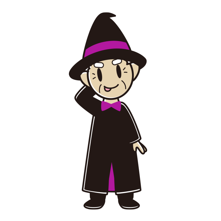 テヘヘなハロウィンのコスプレ姿のおじいさんのイラスト【色あり、背景なし】透過PNG