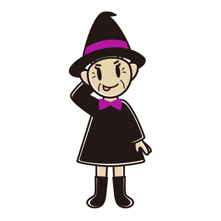 テヘヘなハロウィンのコスプレ姿のおばあさんのイラスト【色あり、背景なし】透過PNG
