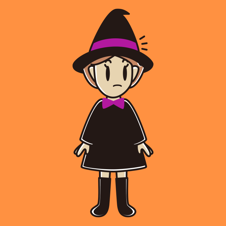 何かに気付くハロウィンのコスプレ姿の女性のイラスト【色、背景あり】PNG