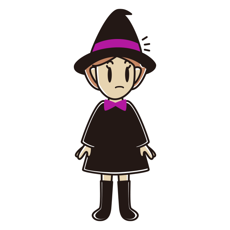 何かに気付くハロウィンのコスプレ姿の女性のイラスト【色あり、背景なし】透過PNG