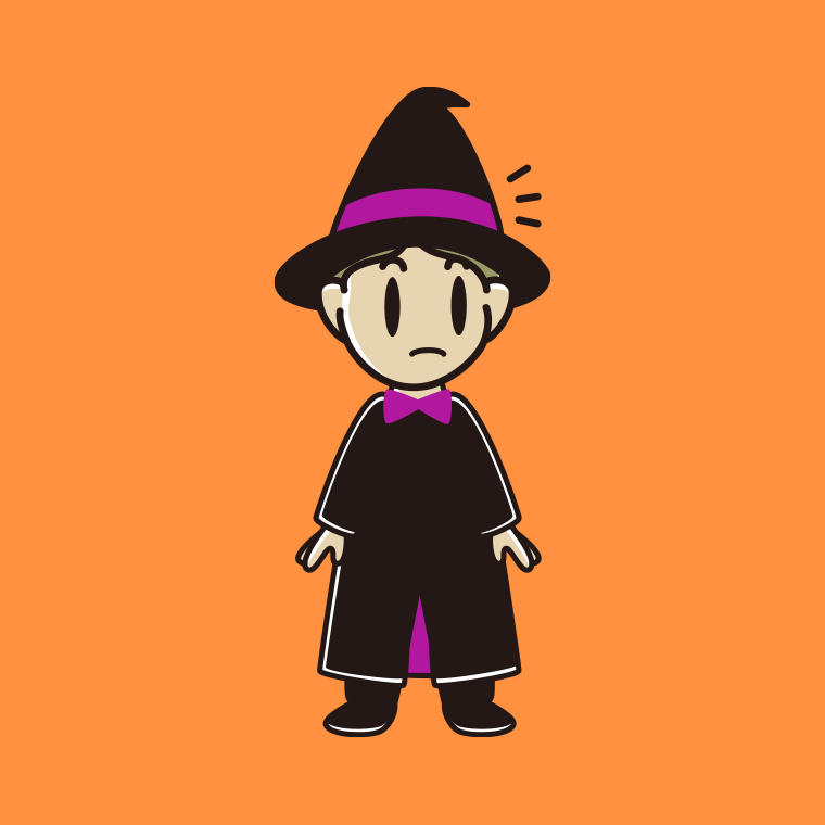 何かに気付くハロウィンのコスプレ姿の小学生男子のイラスト【色、背景あり】PNG