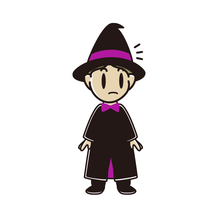 何かに気付くハロウィンのコスプレ姿の小学生男子のイラスト【色あり、背景なし】透過PNG