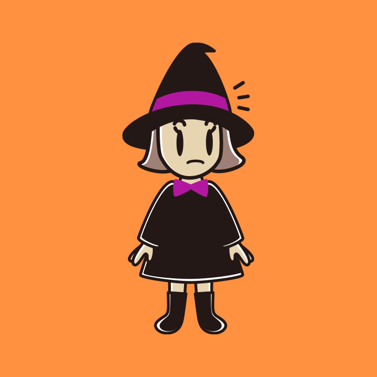 何かに気付くハロウィンのコスプレ姿の小学生女子のイラスト【色、背景あり】PNG