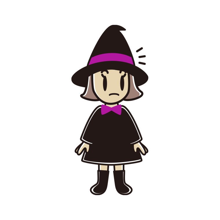 何かに気付くハロウィンのコスプレ姿の小学生女子のイラスト【色あり、背景なし】透過PNG