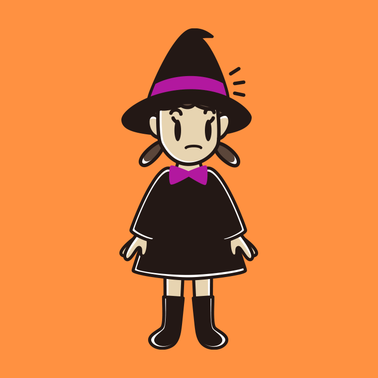 何かに気付くハロウィンのコスプレ姿の女子中学生のイラスト【色、背景あり】PNG