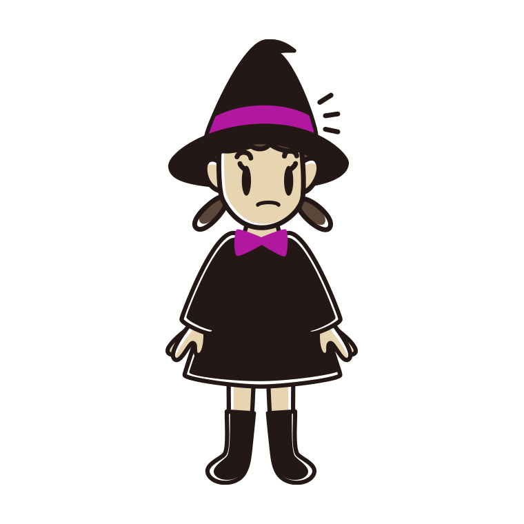 何かに気付くハロウィンのコスプレ姿の女子中学生のイラスト【色あり、背景なし】透過PNG
