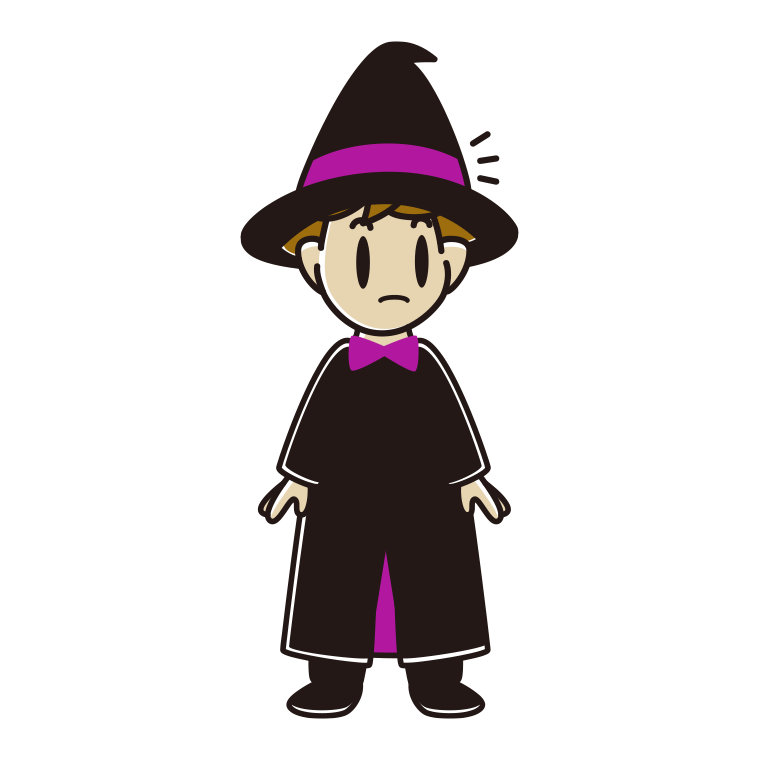 何かに気付くハロウィンのコスプレ姿の男子高校生のイラスト【色あり、背景なし】透過PNG