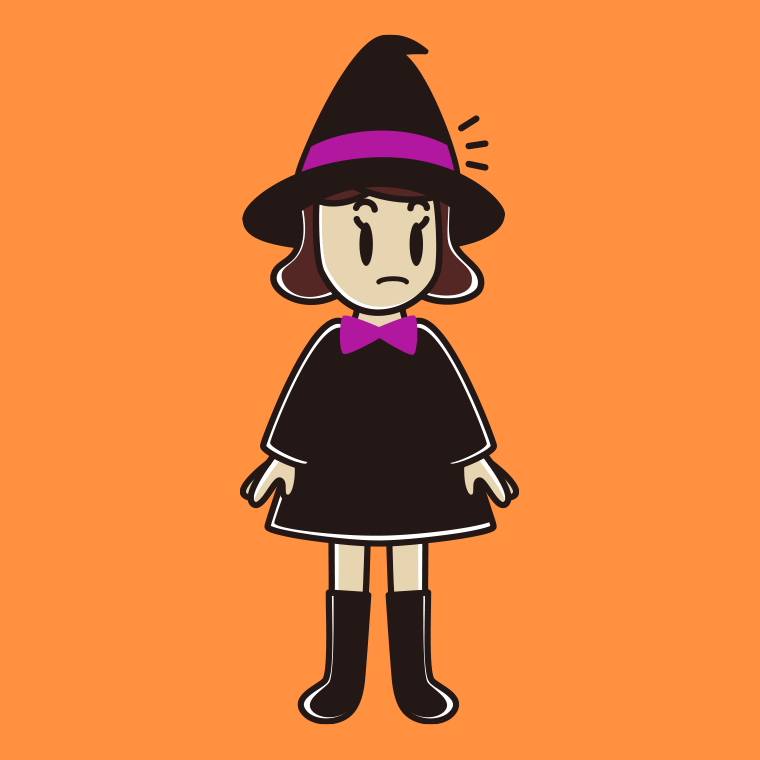 何かに気付くハロウィンのコスプレ姿の女子高校生のイラスト【色、背景あり】PNG