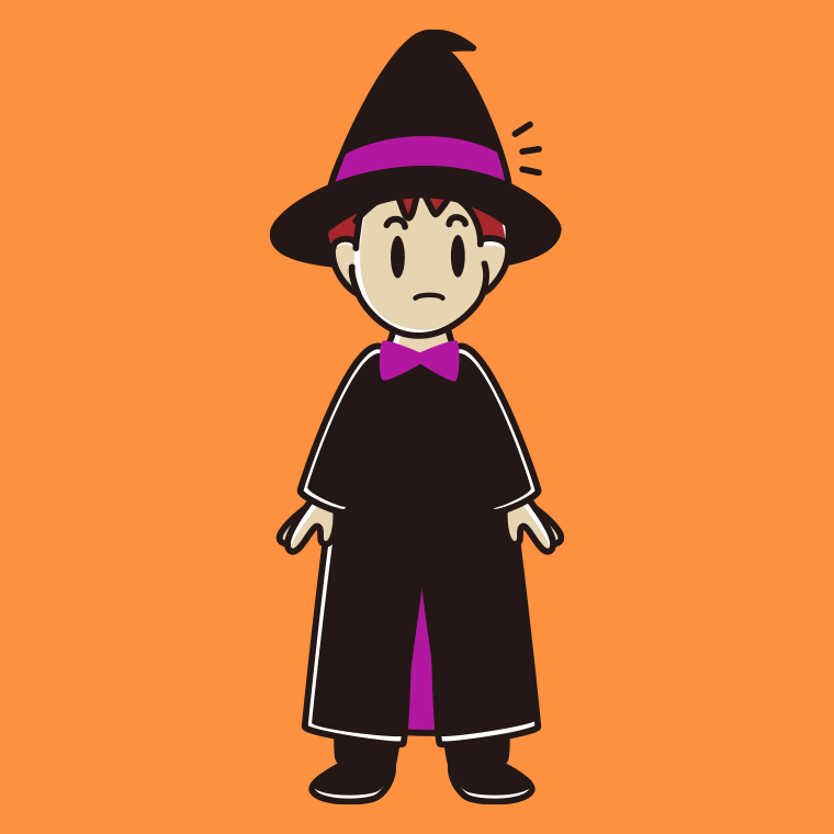 何かに気付くハロウィンのコスプレ姿の男子大学生のイラスト【色、背景あり】PNG