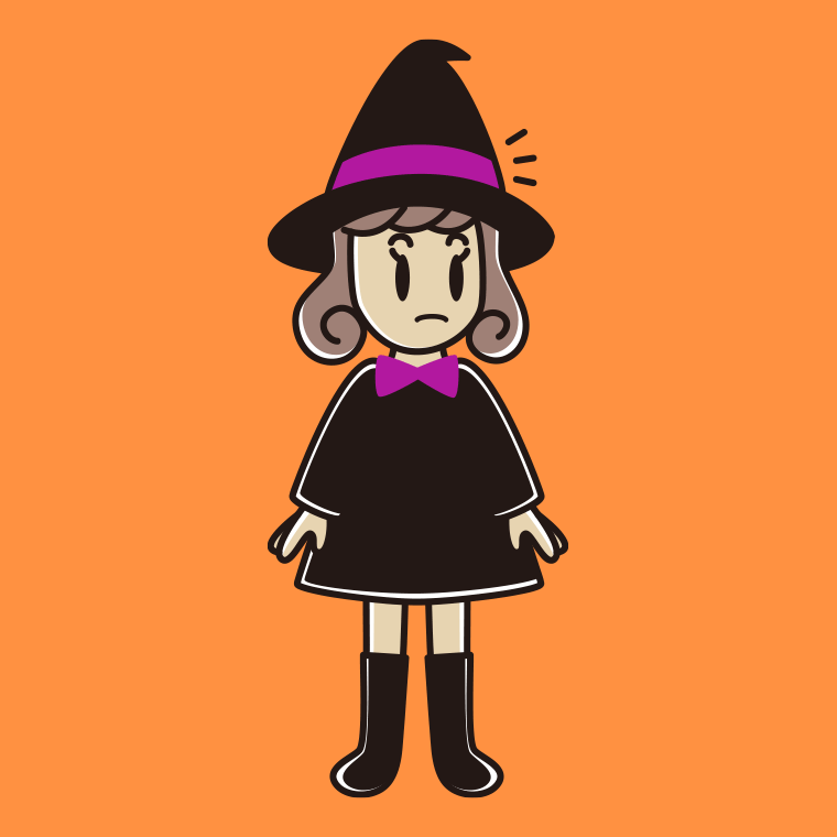 何かに気付くハロウィンのコスプレ姿の女子大学生のイラスト【色、背景あり】PNG
