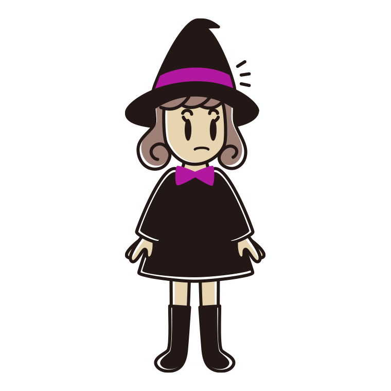 何かに気付くハロウィンのコスプレ姿の女子大学生のイラスト【色あり、背景なし】透過PNG