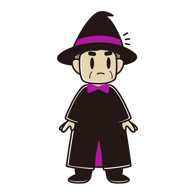 何かに気付くハロウィンのコスプレ姿のおじさんのイラスト【色あり、背景なし】透過PNG