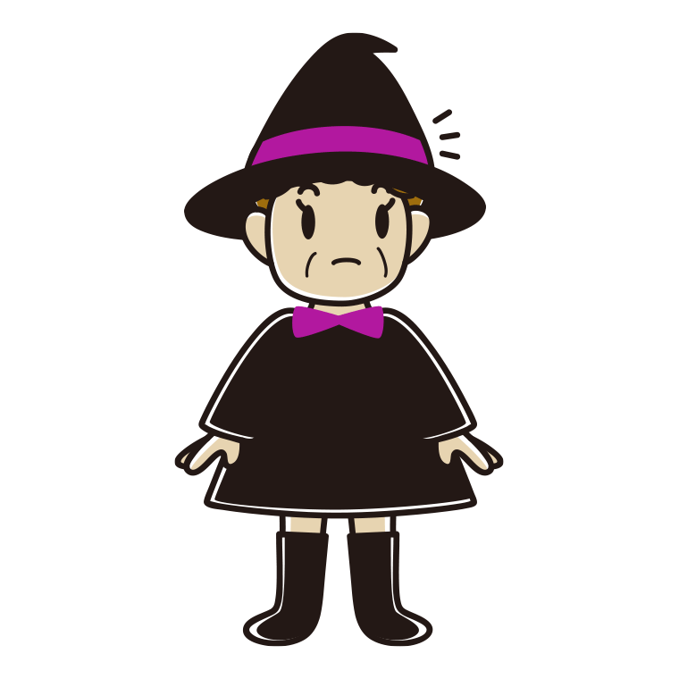 何かに気付くハロウィンのコスプレ姿のおばさんのイラスト【色あり、背景なし】透過PNG