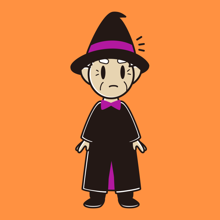 【フリー素材】何かに気付くハロウィンのコスプレ姿のおじいさんのイラスト