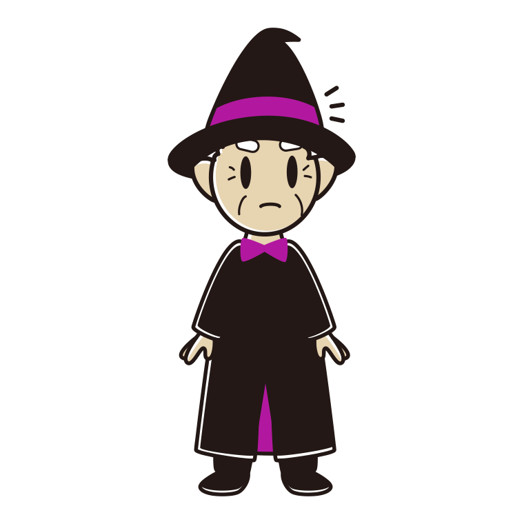 何かに気付くハロウィンのコスプレ姿のおじいさんのイラスト【色あり、背景なし】透過PNG