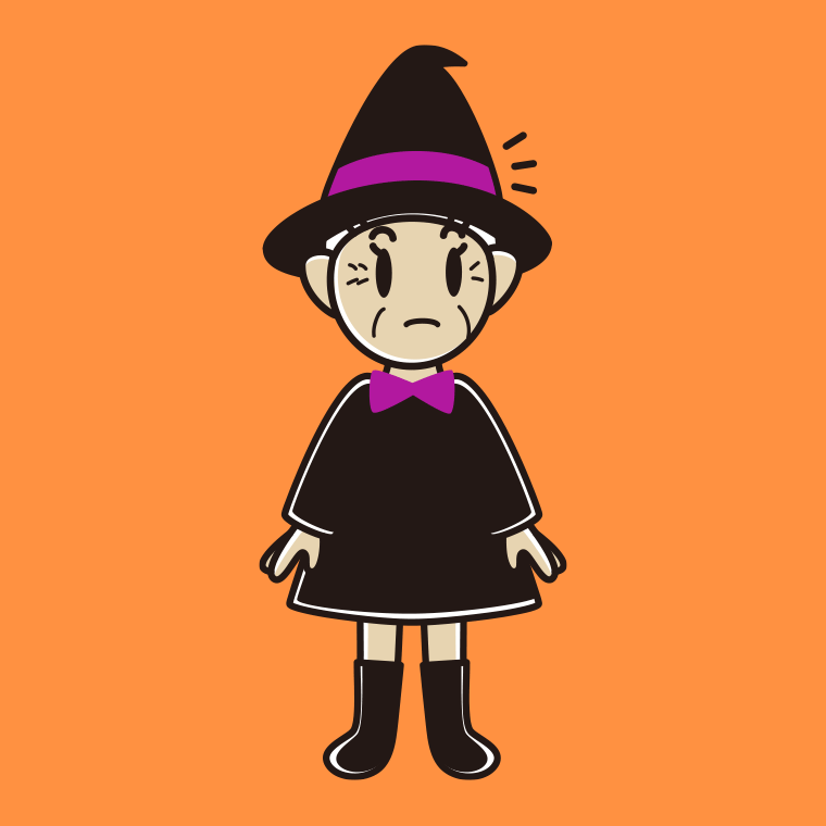【フリー素材】何かに気付くハロウィンのコスプレ姿のおばあさんのイラスト