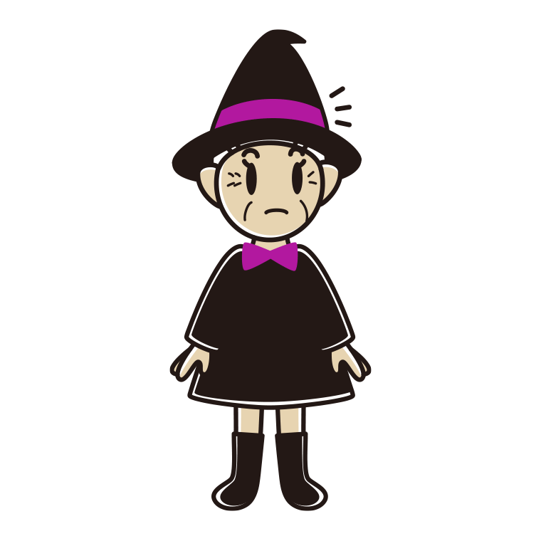 何かに気付くハロウィンのコスプレ姿のおばあさんのイラスト【色あり、背景なし】透過PNG