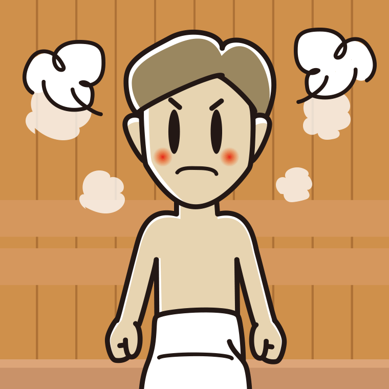 サウナで怒る男性のイラスト【色、背景あり】PNG