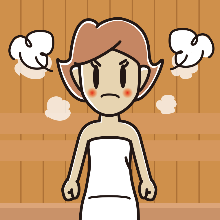サウナで怒る女性のイラスト【色、背景あり】PNG