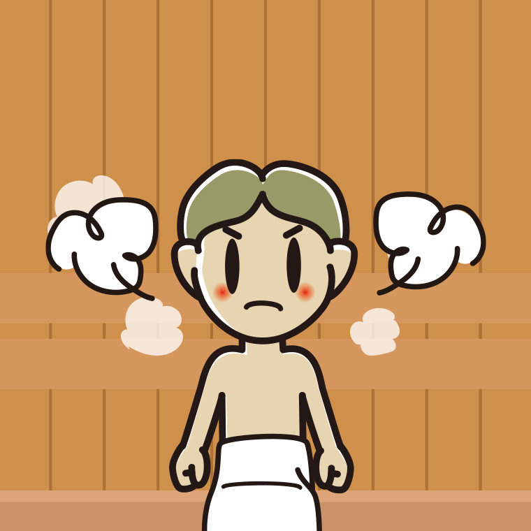 サウナで怒る小学生男子のイラスト【色、背景あり】PNG