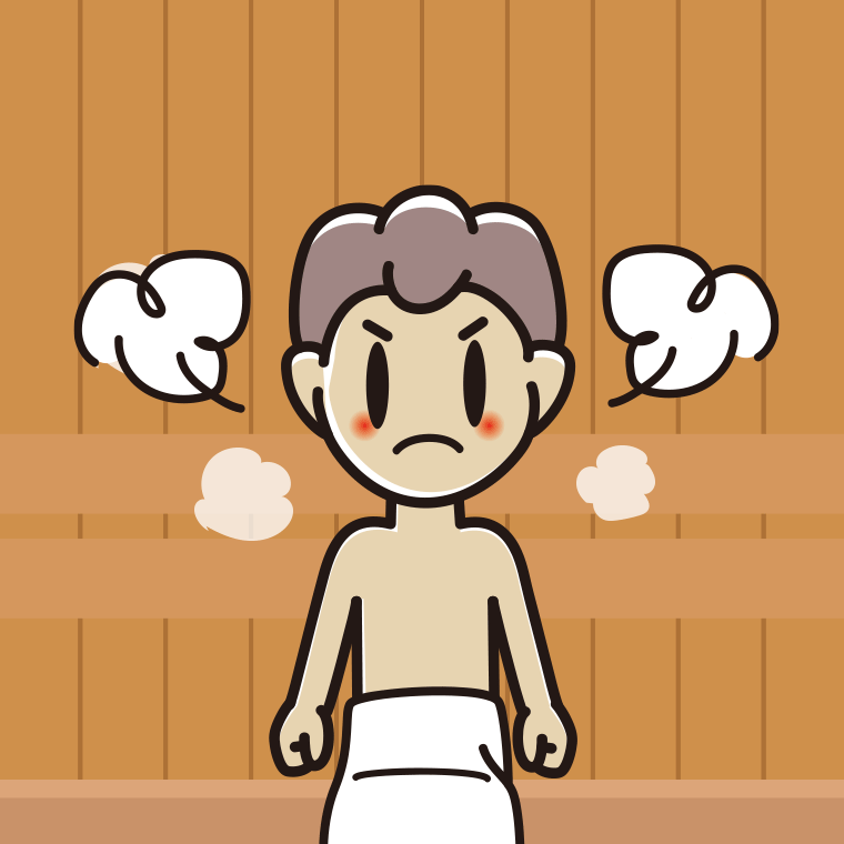 サウナで怒る男子中学生のイラスト【色、背景あり】PNG