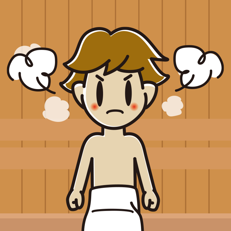 サウナで怒る男子高校生のイラスト【色、背景あり】PNG