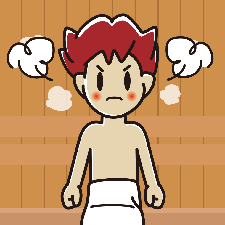 サウナで怒る男子大学生のイラスト【色、背景あり】PNG