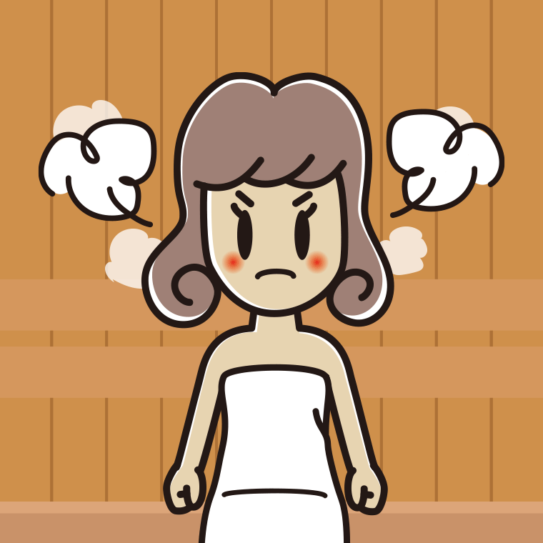 サウナで怒る女子大学生のイラスト【色、背景あり】PNG