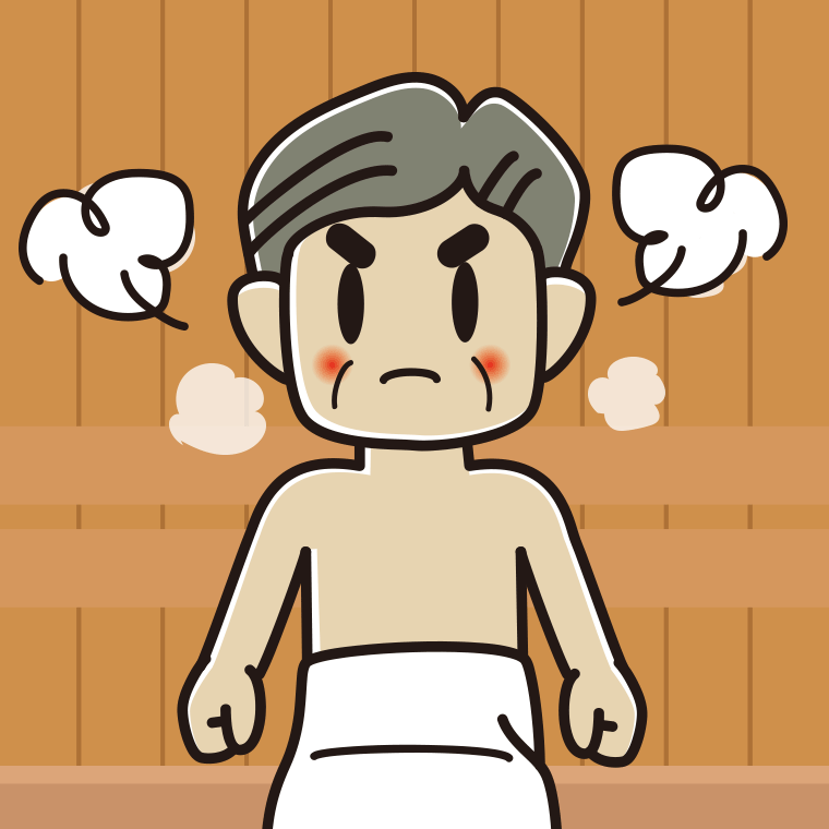 サウナで怒るおじさんのイラスト【色、背景あり】PNG