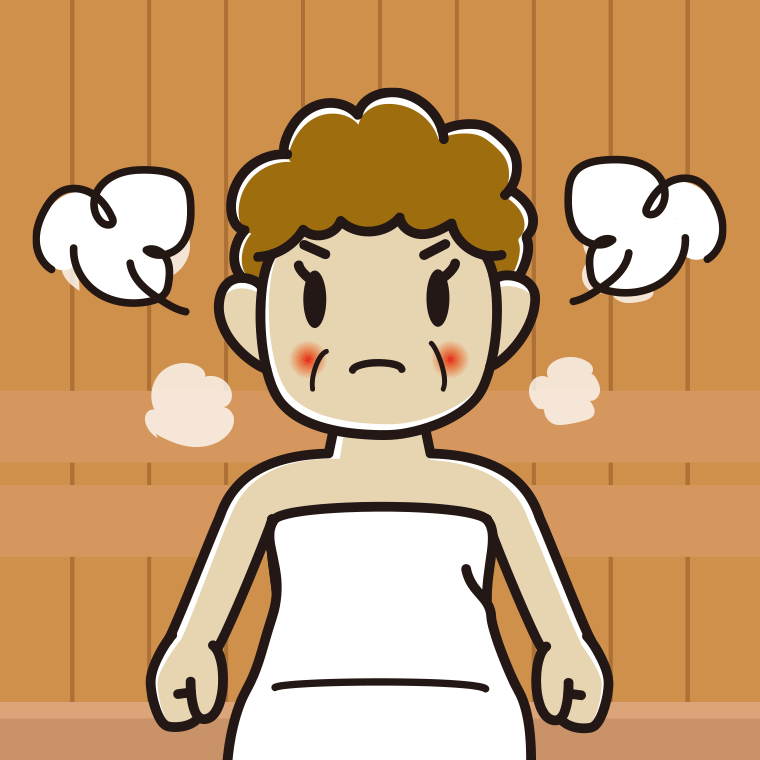 サウナで怒るおばさんのイラスト【色、背景あり】PNG