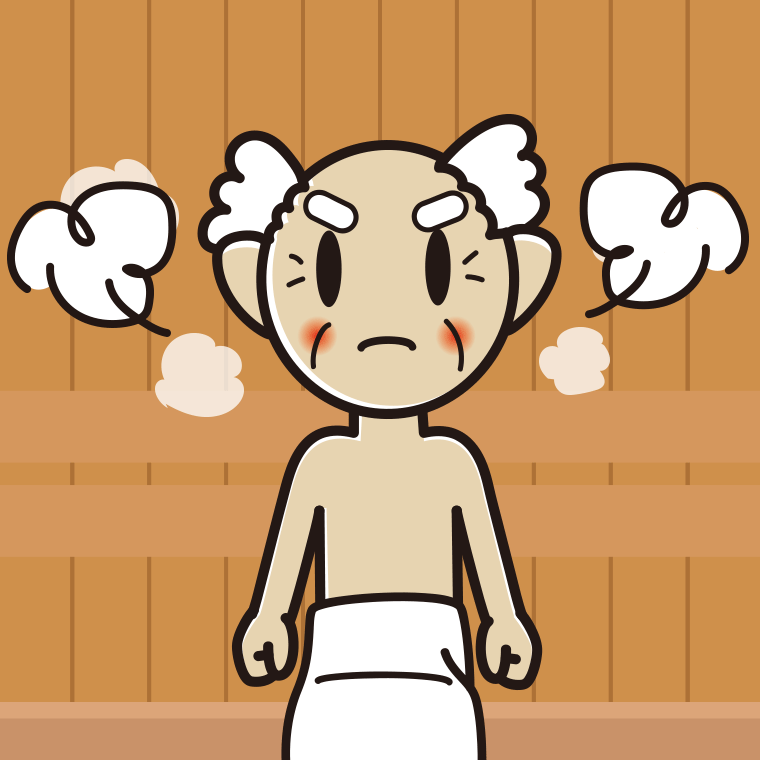 サウナで怒るおじいさんのイラスト【色、背景あり】PNG