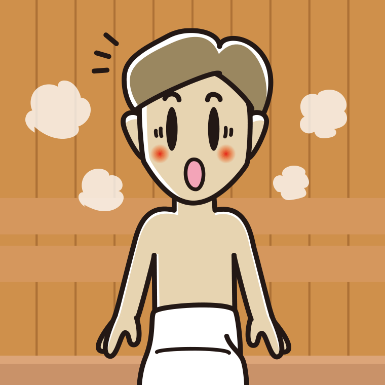 サウナで驚く男性のイラスト【色、背景あり】PNG