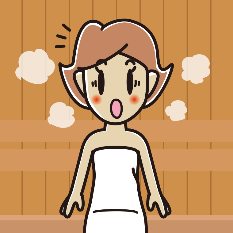 サウナで驚く女性のイラスト【色、背景あり】PNG