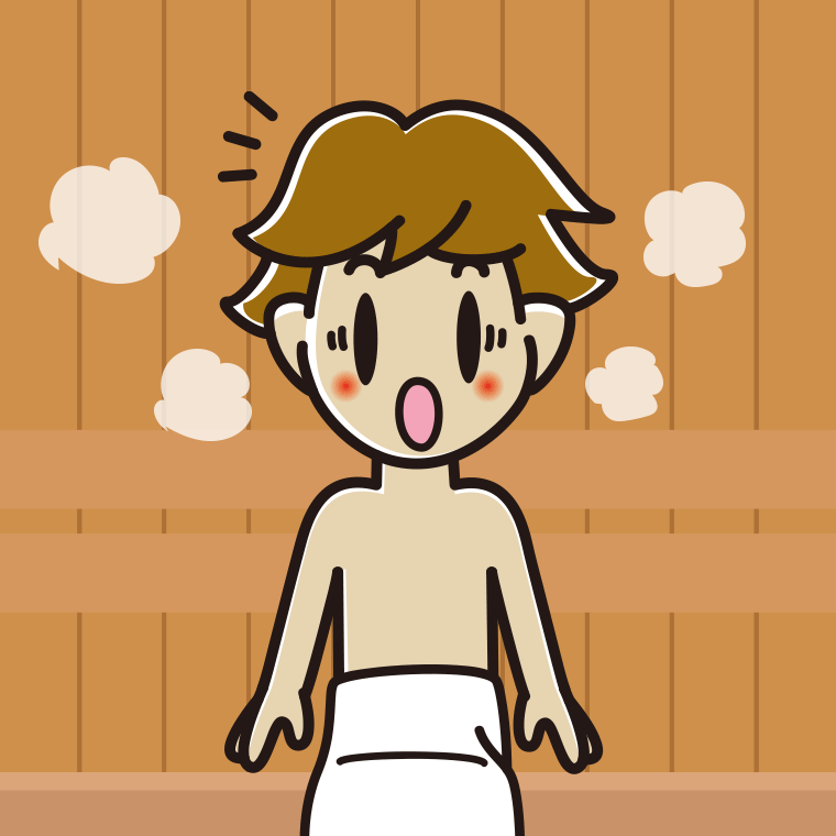 サウナで驚く男子高校生のイラスト【色、背景あり】PNG