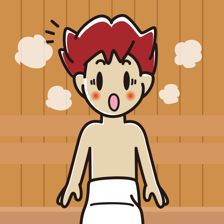 サウナで驚く男子大学生のイラスト【色、背景あり】PNG