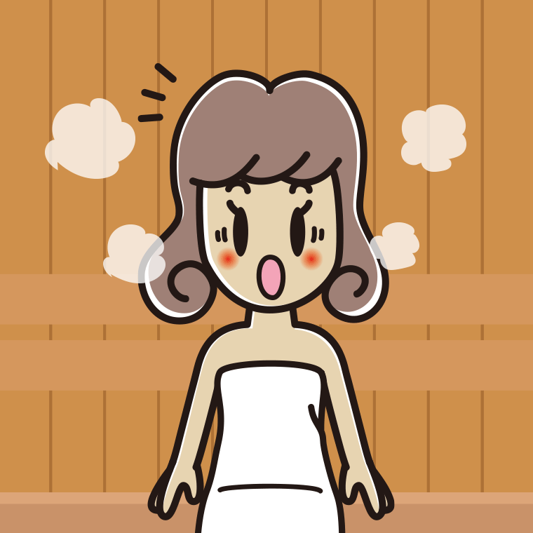 サウナで驚く女子大学生のイラスト【色、背景あり】PNG