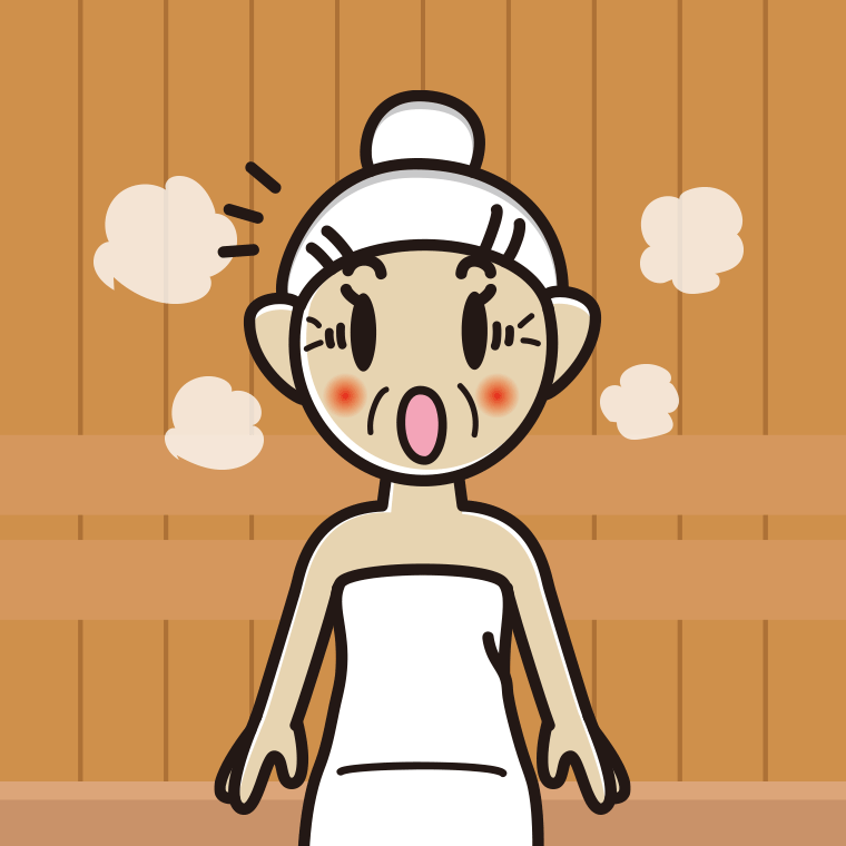 【フリー素材】サウナで驚くおばあさんのイラスト